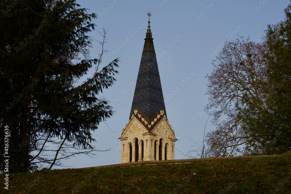 Church tower at the old town of Bern, Capital of Switzerland. Photo taken February 24th, 2021, Bern, Switzerland.