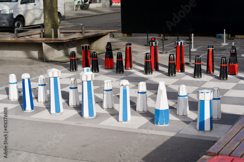 Wallpaper Mural Outdoor chess board with colored wooden chess figures at Bern, Switzerland. Torontodigital.ca