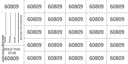 White chinese auction tickets. "Buyer's name, phone & mail" or choose:"Hold this stub".
