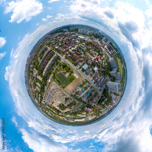 Foto little planet 360-pano - western tram depot of the city of Krasnodar on a summer