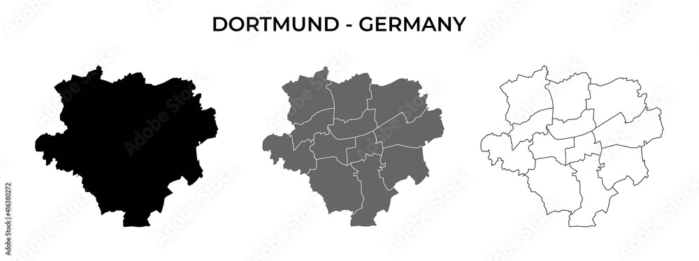 Dortmund Germany Blank Map Black Silhouette and Outline Isolated on White