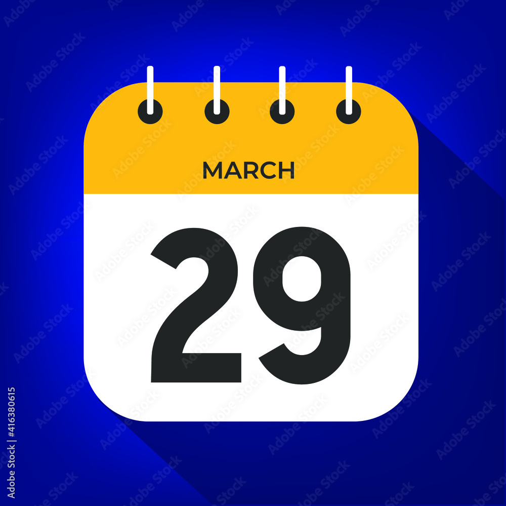 March day 29. Number twenty-nine on a white paper with yellow color border on a blue background vector. March day 29. Number twenty-nine on a white paper with yellow color border on a blue background vector.