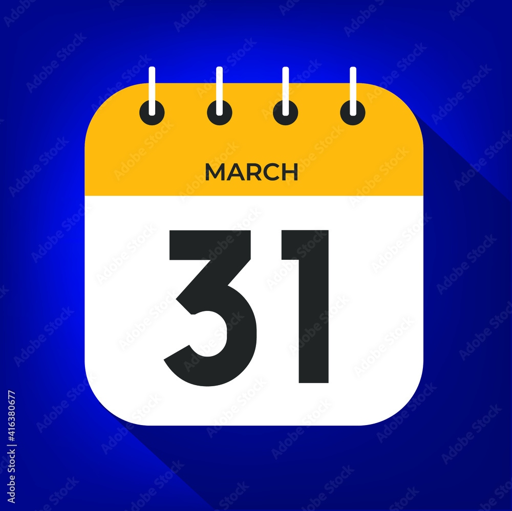March day 31. Number thirty-one on a white paper with yellow color border on a blue background vector. March day 31. Number thirty-one on a white paper with yellow color border on a blue background vector.