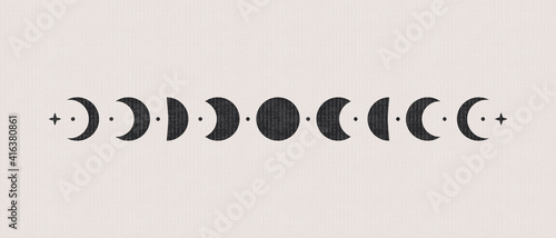 Abstract boho moon phases. Mystic contemporary shapes, magic poster decor. Vector illustration