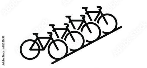 Bicycle parking space zone or bike rack. Sport cyclist banner. Cycling icon. Flat vector bike to parking stand area sign.  Mountain biker