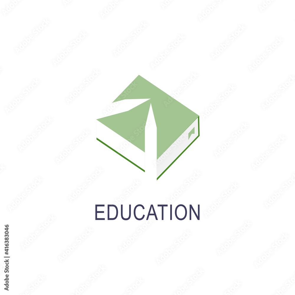 Simple education logo design template. Book icon and pencil emblem for courses, classes and schools vector illustration. Online education, e-book, business company, library, store and learning concept Simple education logo design template. Book icon and pencil emblem for courses, classes and schools vector illustration. Online education, e-book, business company, library, store and learning concept