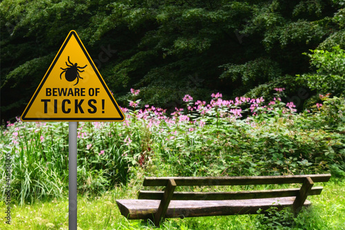 Beware of ticks at a bench in the nature