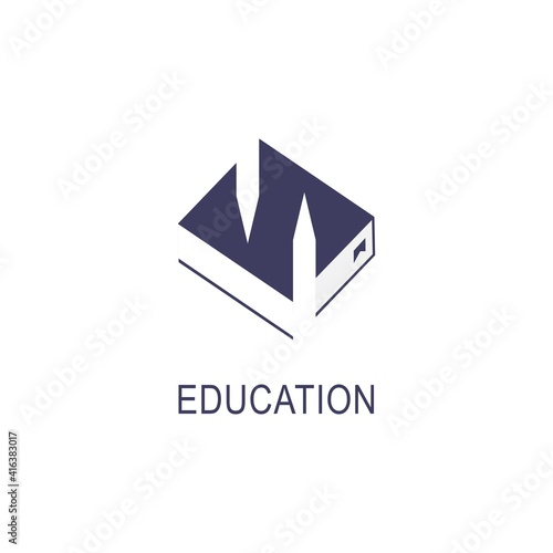 Simple education logo design template. Book icon and pencil emblem for courses, classes and schools vector illustration. Online education, e-book, business company, library, store and learning concept