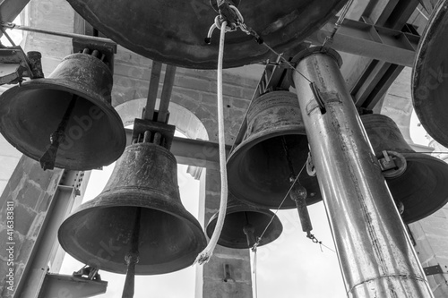 Church bells in black and white photo