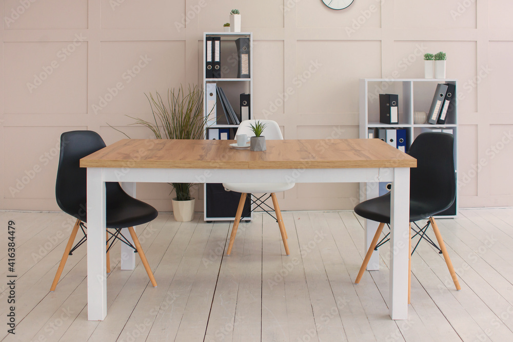 Fototapeta premium Modern computer on table in office interior. Stylish workplace