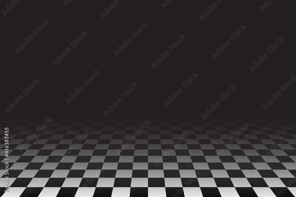 Checkered Tile Floor Perspective View Empty Room With Black Dark Background Vector IIllustration Checkered Tile Floor Perspective View Empty Room With Black Dark Background Vector IIllustration