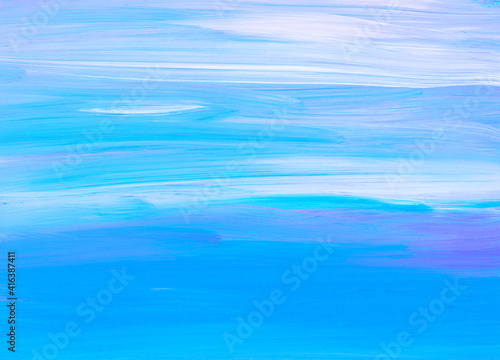 Abstract calm turquoise and white background painting. Contemporary art. Soft brush strokes on paper.