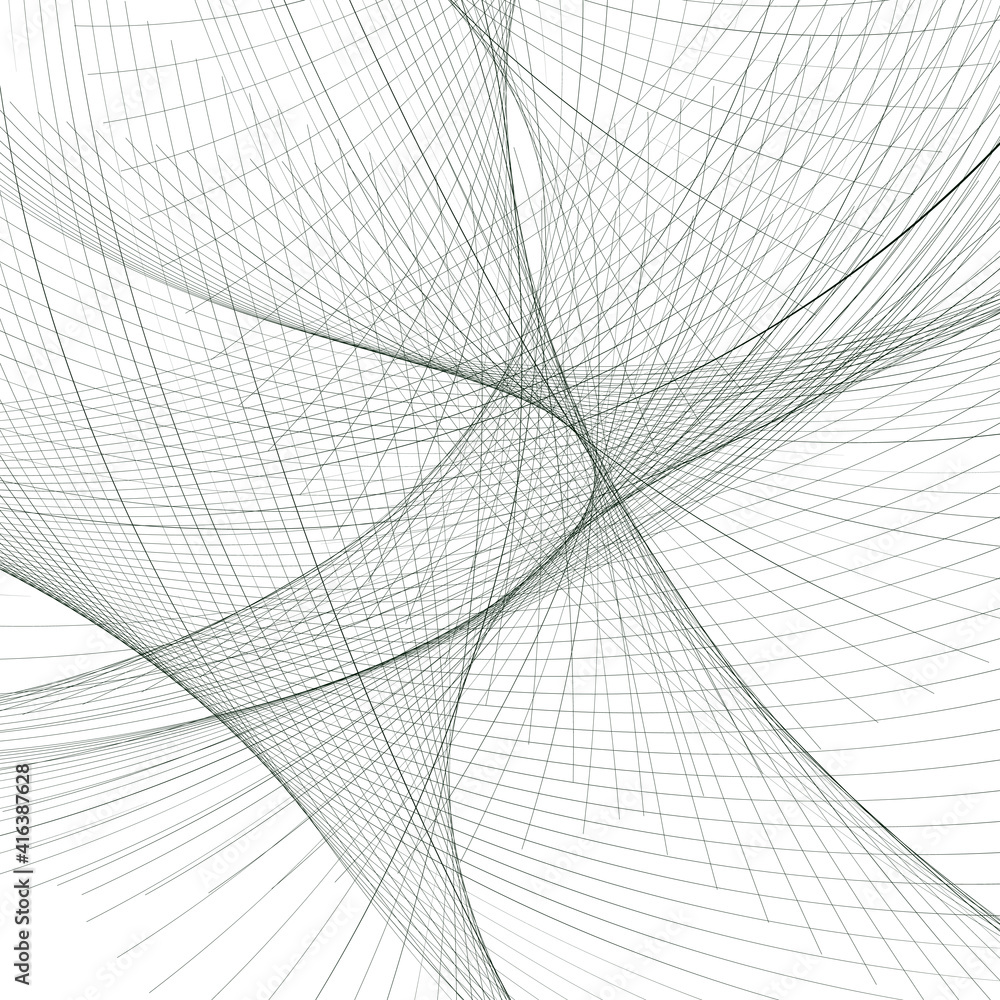 Black and white intersecting lines, twisted mesh element isolated on white Black and white intersecting lines, twisted mesh element isolated on white