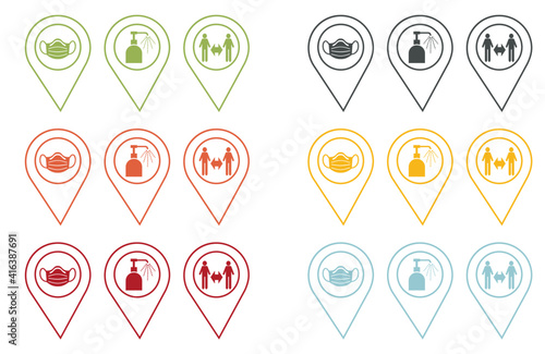 Pins of barrier gestures to protect against the Covid-19 virus photo