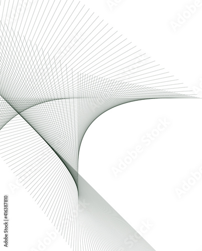 Black and white intersecting lines, twisted mesh element isolated on white
