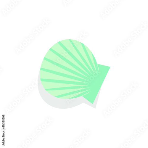 Vector illustration of summer holidays attributes on background. A green shell icon.