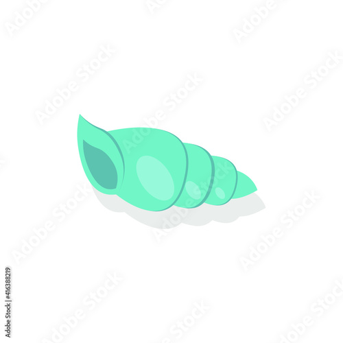 Vector illustration of summer holidays attributes on background. A green shell icon.