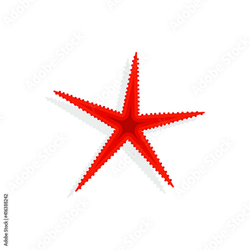 Vector illustration of summer holidays attributes on background. A red starfish icon.