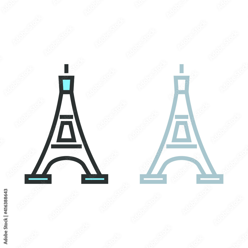 Vector illustration of travel and vocation icon on white background. Coloured and black and white Effiel tower icon. Vector illustration of travel and vocation icon on white background. Coloured and black and white Effiel tower icon.