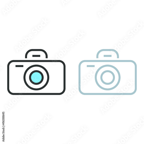 Vector illustration of travel and vocation icon on white background. Coloured and black and white photo camera icon.