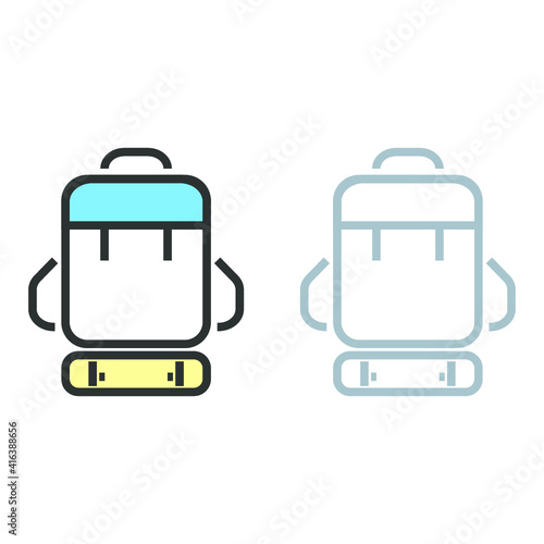 Vector illustration of travel and vocation icon on white background. Coloured and black and white tourist backpack icon.