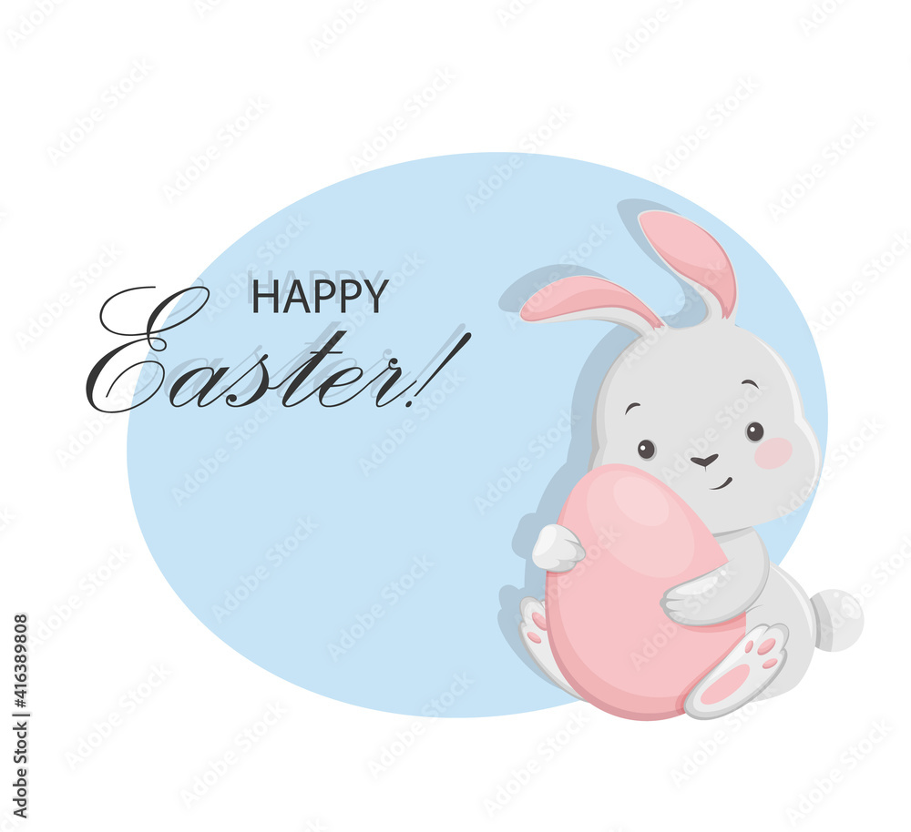 Happy Easter. Funny bunny cartoon character Happy Easter. Funny bunny cartoon character
