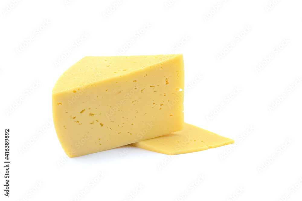 Solid yellow gouda cheese, close-up, isolated on a white background.selective focus. Solid yellow gouda cheese, close-up, isolated on a white background.selective focus.