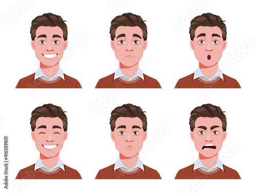 Different male emotions set. Young guy