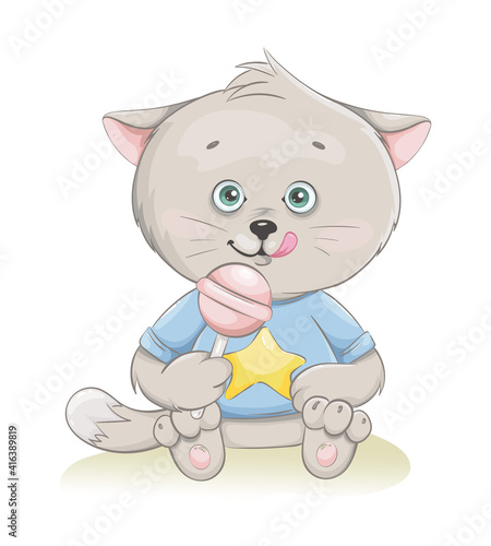 Cute little kitten sitting with candy © vectorkif