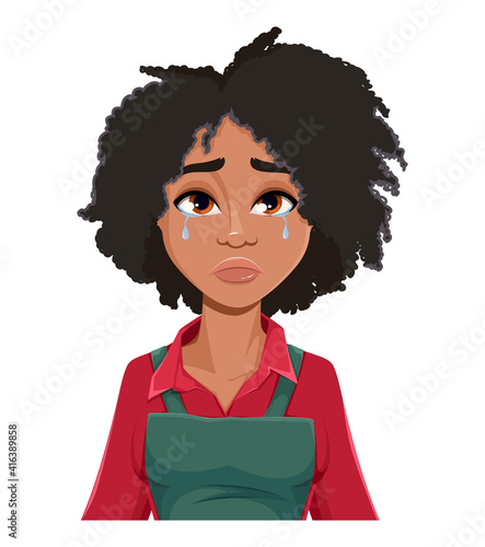 Face expression of African American woman gardener