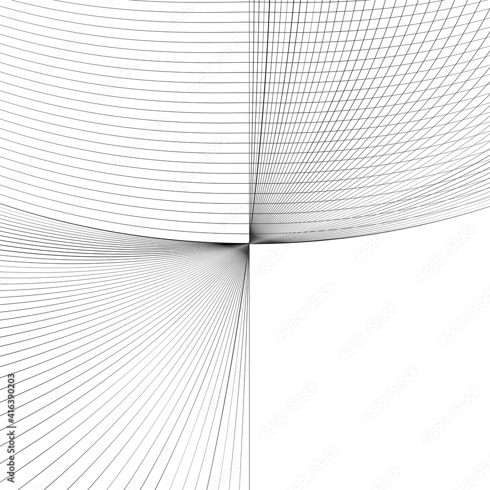 Fototapeta premium Black and white intersecting lines, twisted mesh element isolated on white