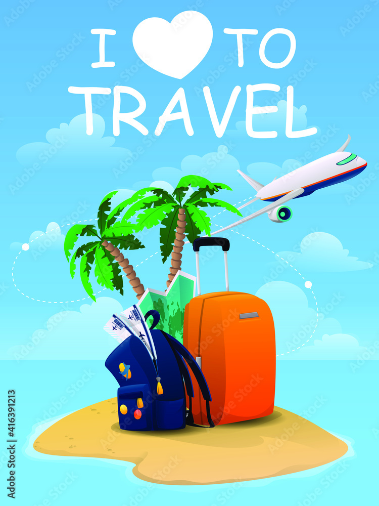 Fototapeta premium Travel banner with the words 