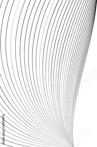Black and white intersecting lines, twisted mesh element isolated on white