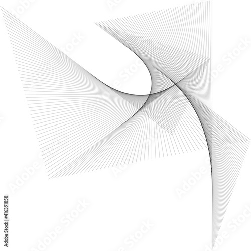 Black and white intersecting lines, twisted mesh element isolated on white © North10