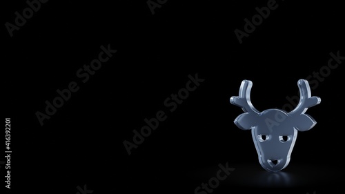 3d rendering frosted glass symbol of Christmas reindeer isolated with reflection