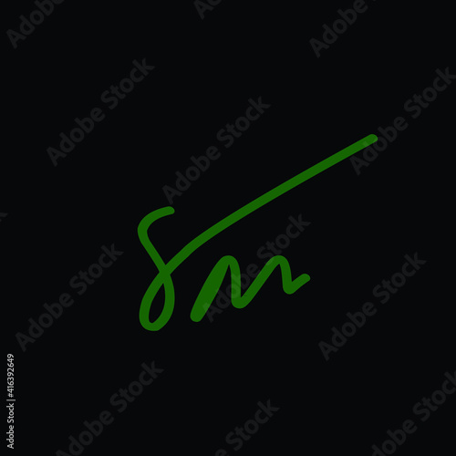 SM initial handwritten calligraphy, for monogram and logo