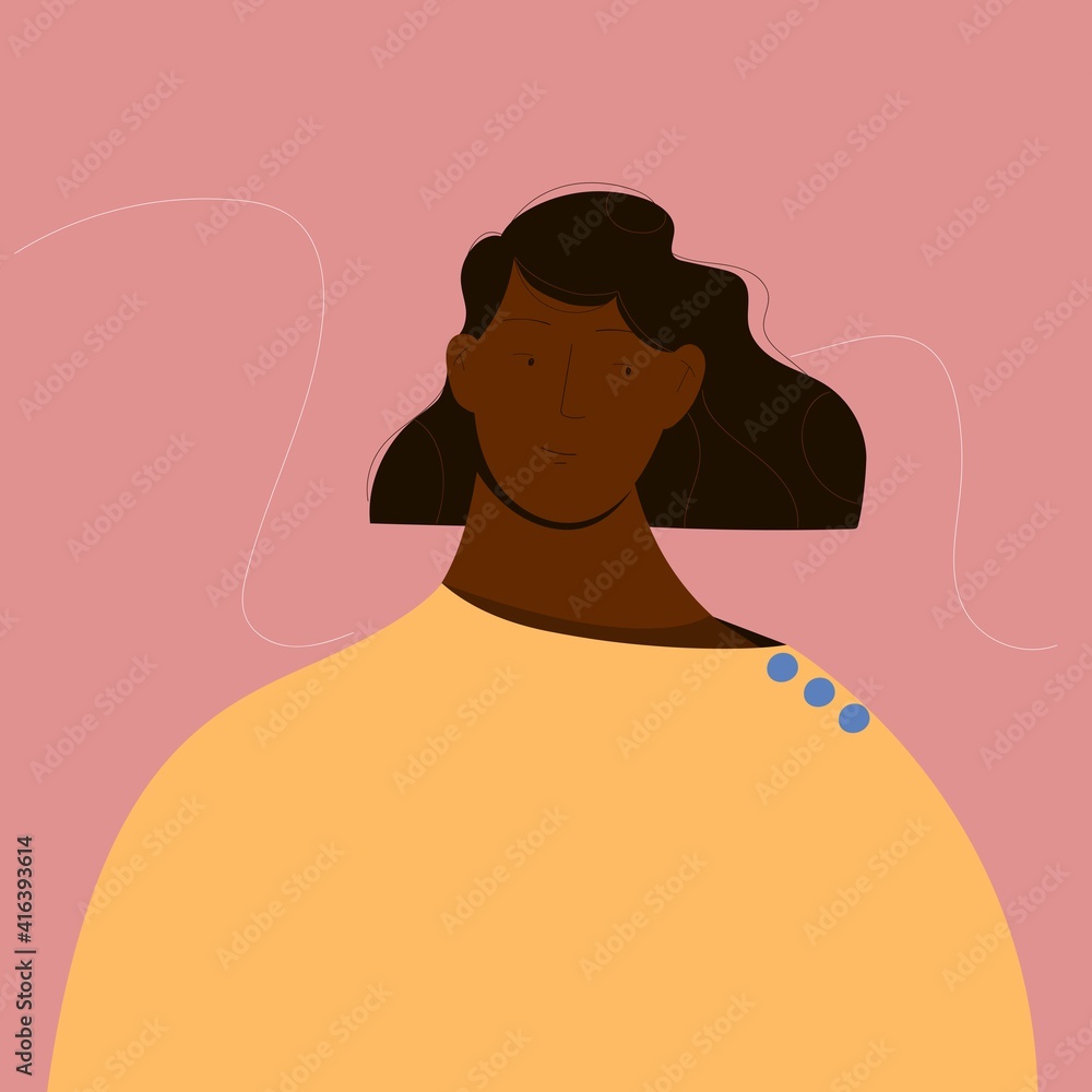 Young woman portrait with dark skin. Vector illustration Young woman portrait with dark skin. Vector illustration