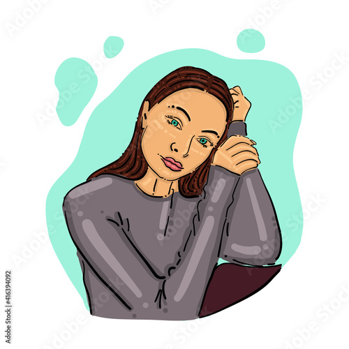 A beautiful girl sits wistfully. vector illustration