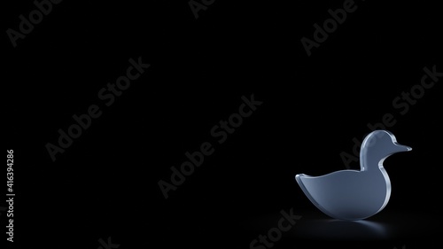 3d rendering frosted glass symbol of duck isolated with reflection