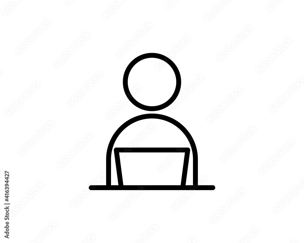 Blogger internet user. Office worker. Co working place. Flat icon for apps and websites. Thin line icon isolated on white background. Blogger internet user. Office worker. Co working place. Flat icon for apps and websites. Thin line icon isolated on white background.