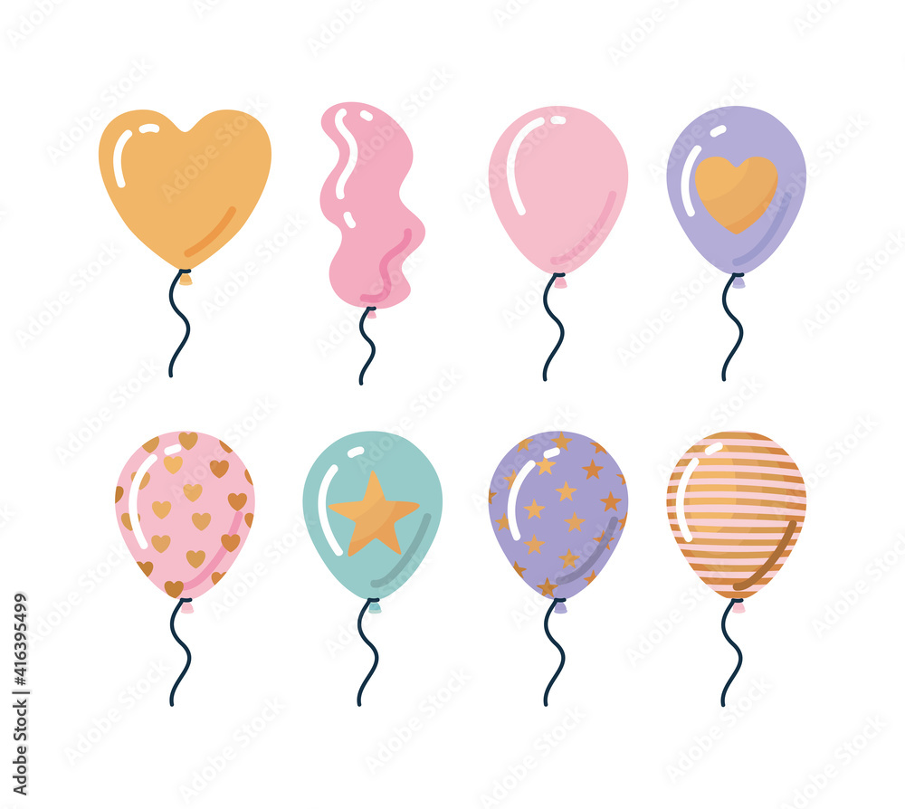 bundle of three birthday balloons on a white background bundle of three birthday balloons on a white background