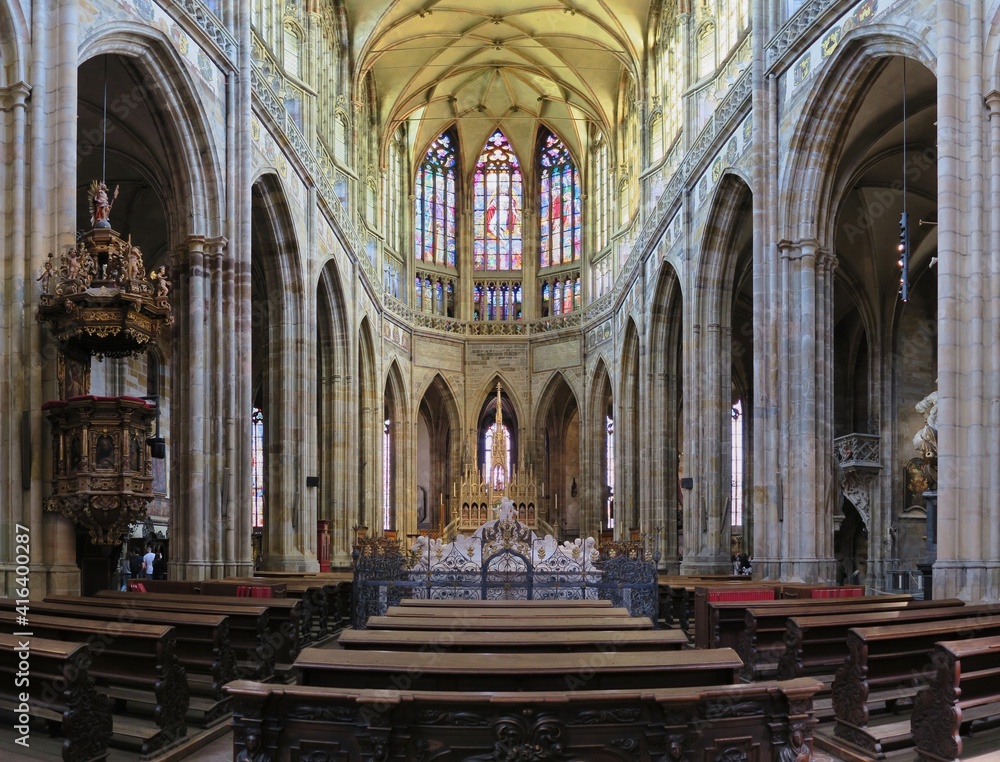 interior of St. Vitus Cathedral at Prague Castle in the Czech Republic