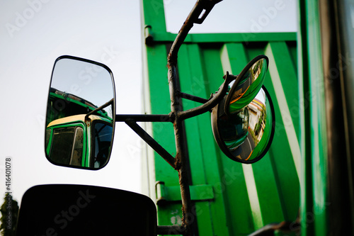Billede på lærred close up of side mirror or rear view mirror of truck