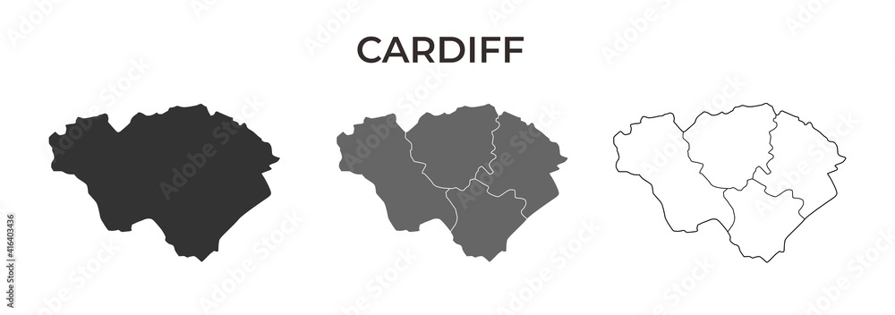 Cardiff UK Blank map vector black silhouette and outline