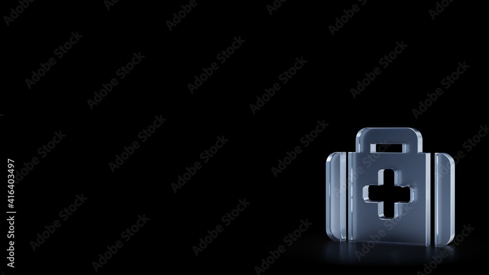 3d rendering frosted glass symbol of med kit isolated with reflection 3d rendering frosted glass symbol of med kit isolated with reflection