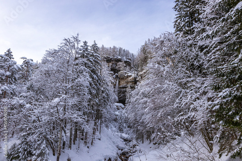 The Pericnik slap or Pericnik Waterfall in winter time, Slovenia