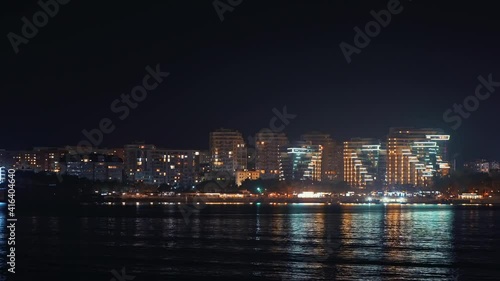 Wallpaper Mural Panoramic view of Gelendzhik city resort seafront at night with illuminated modern buildings reflected in sea water. Torontodigital.ca