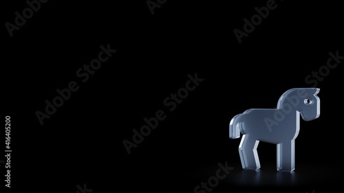 3d rendering frosted glass symbol of horse isolated with reflection