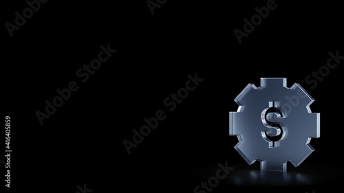 3d rendering frosted glass symbol of gear isolated with reflection