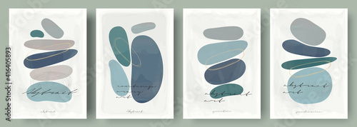 Watercolor paintings, vector. Set of creative minimalist hand painted illustrations for wall decoration. Pastel colors. Handwritten inscriptions.